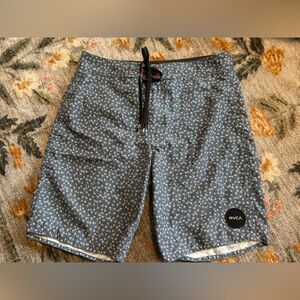 RVCA Board Shorts Mens 30 Blue Floral Swim Beach Pool 9" Inseam Outdoor Classic